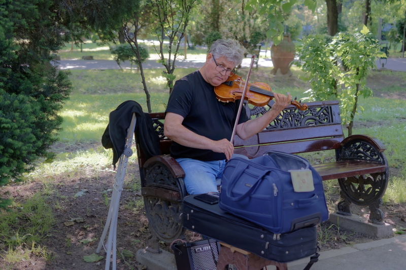 26 - Man busking with a violin in a park from Bucharest